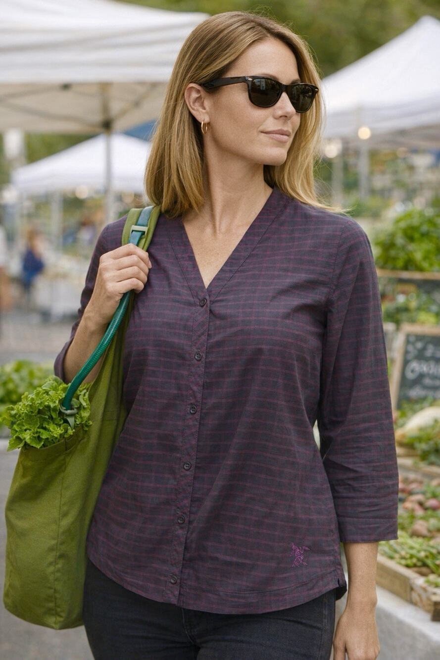 Arc’teryx Women’s Button Up Top - L Grey Purple Plaid Casual Suburban Tactical